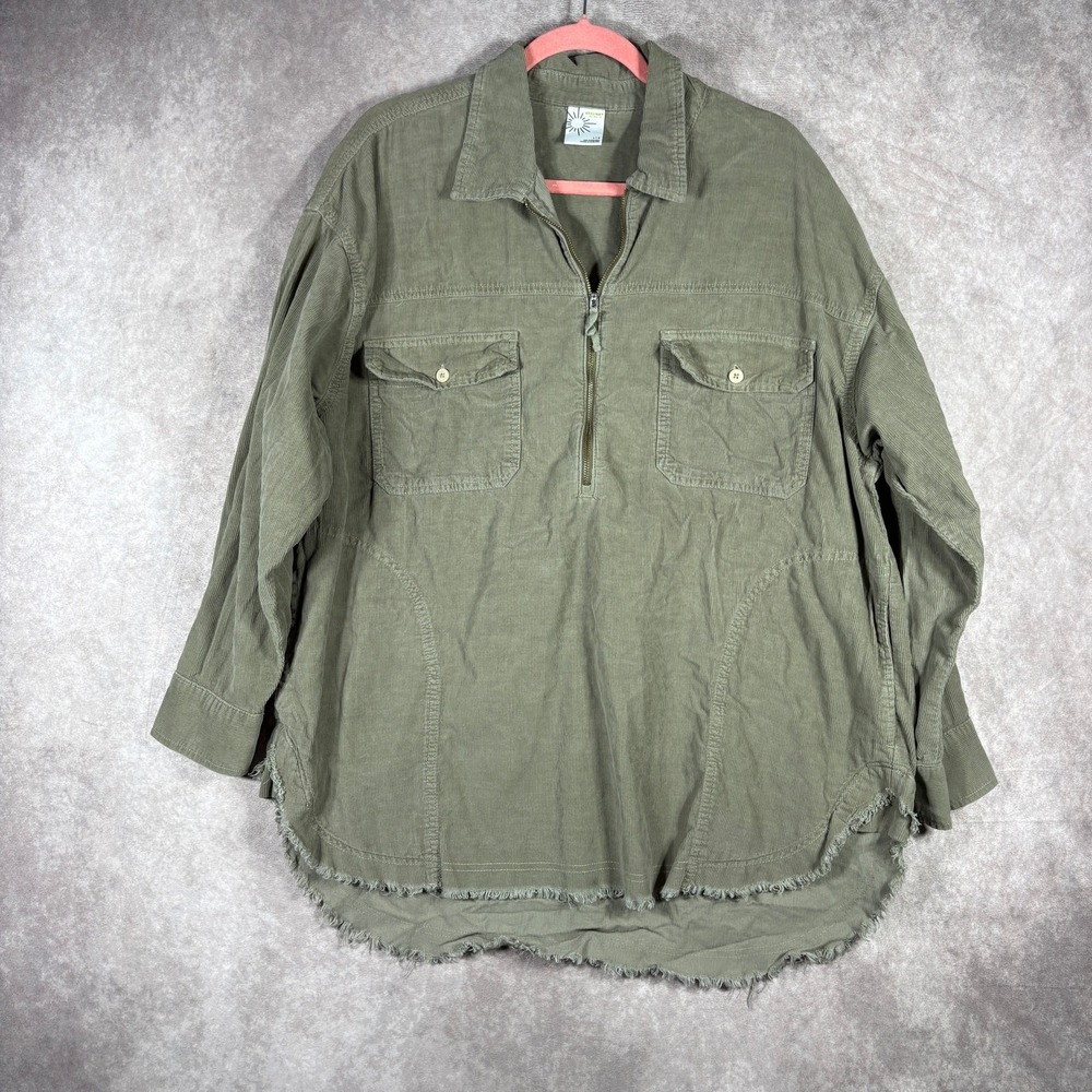 Offline By Aerie Shacket Jacket Womens Large Green Corduroy Quarter Zip Pullover